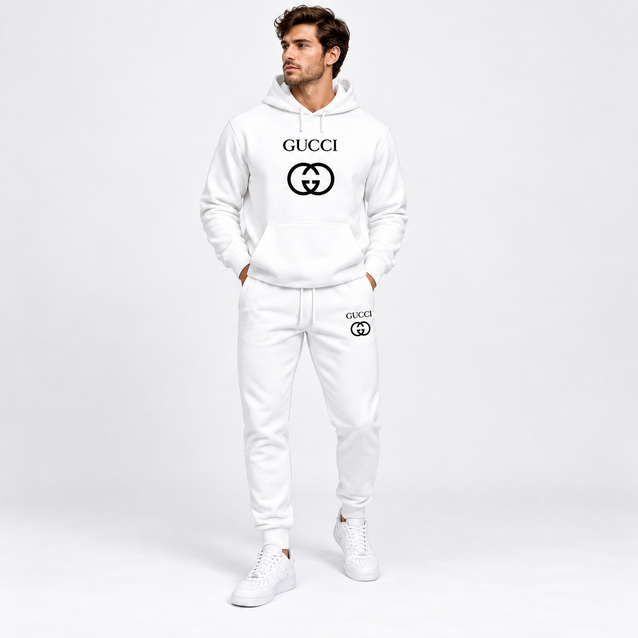 Men's Gucci Hoodie Joggers Set | Color: White | Image 2