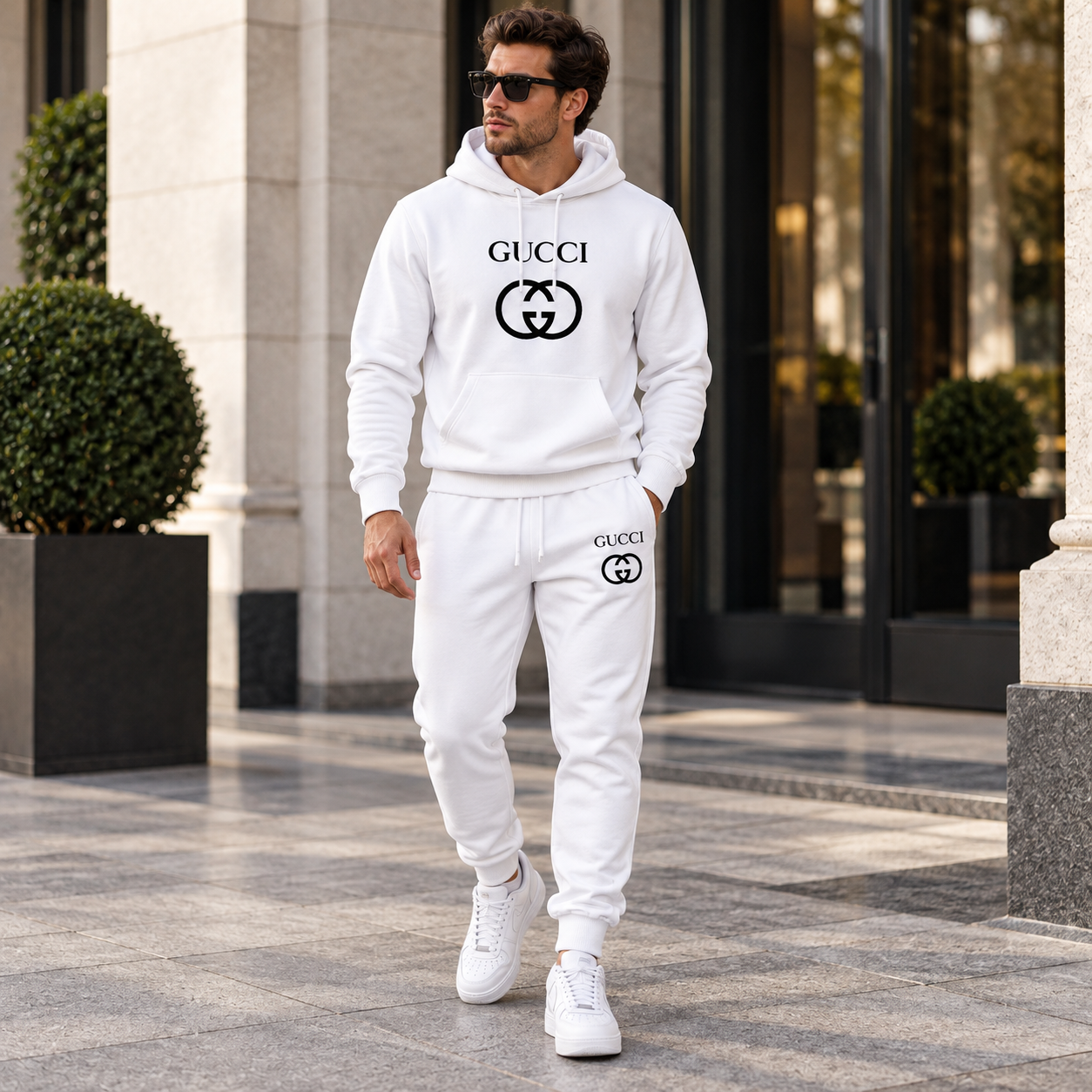 Men's Gucci Hoodie Joggers Set | Color: White | Image 3
