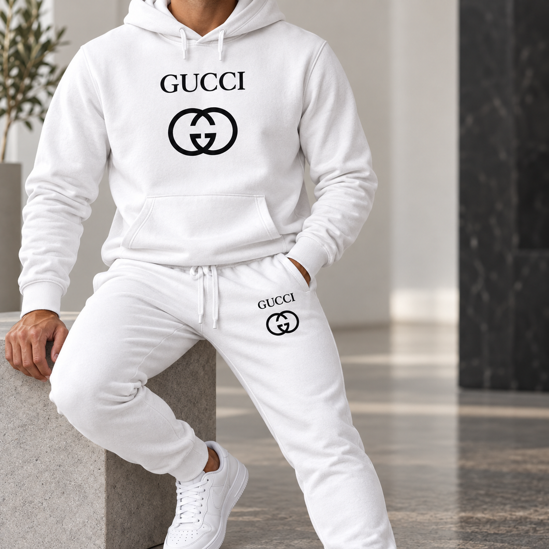 Men's Gucci Hoodie Joggers Set | Color: White | Image 5