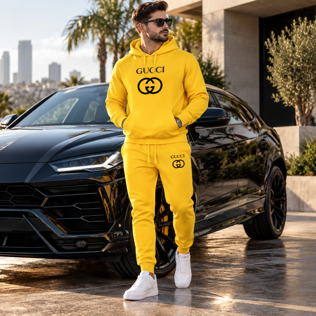 Men's Gucci Hoodie Joggers Set | Color: Yellow | Image 4