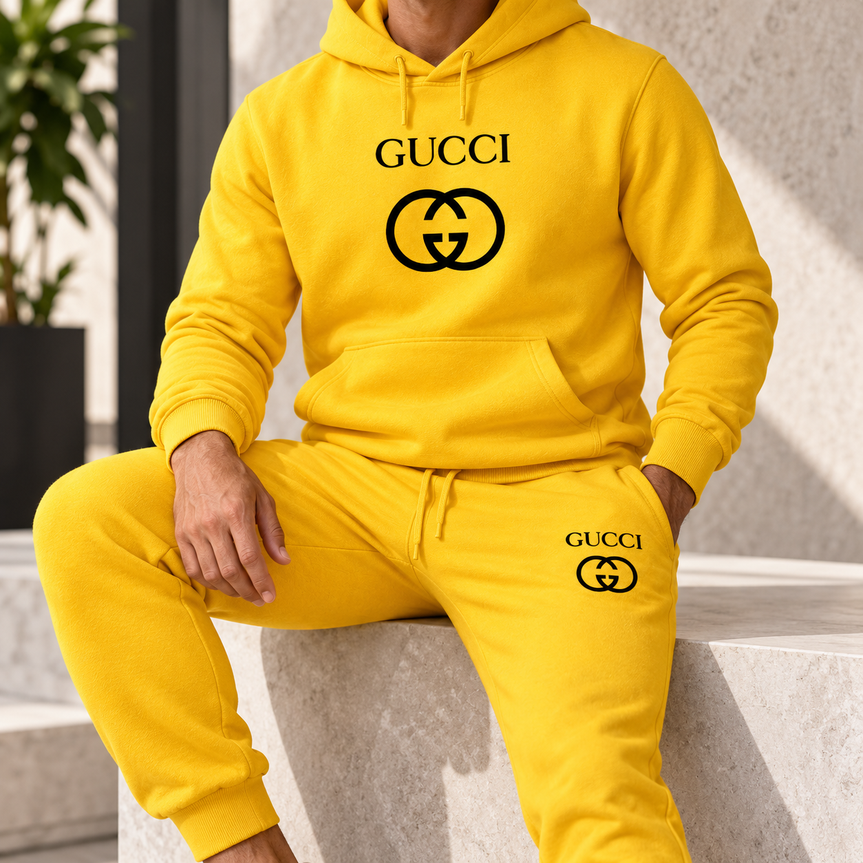 Men's Gucci Hoodie Joggers Set | Color: Yellow | Image 5