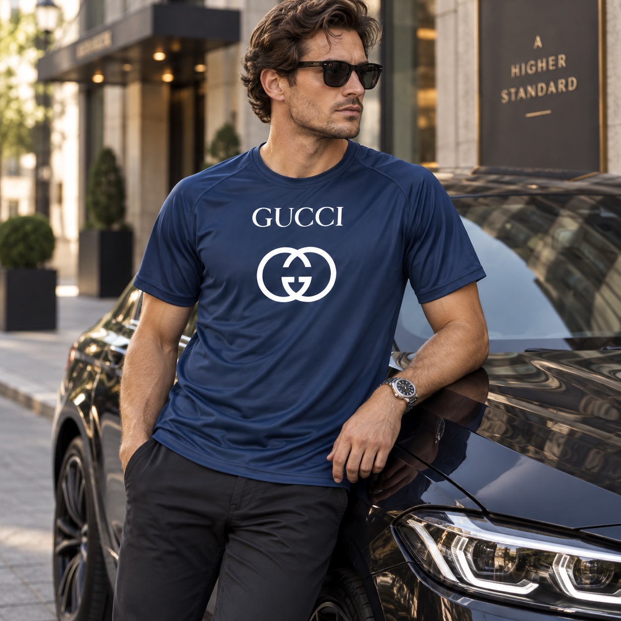 Men's Gucci Performance T-Shirt | Color: Navy | Image 4