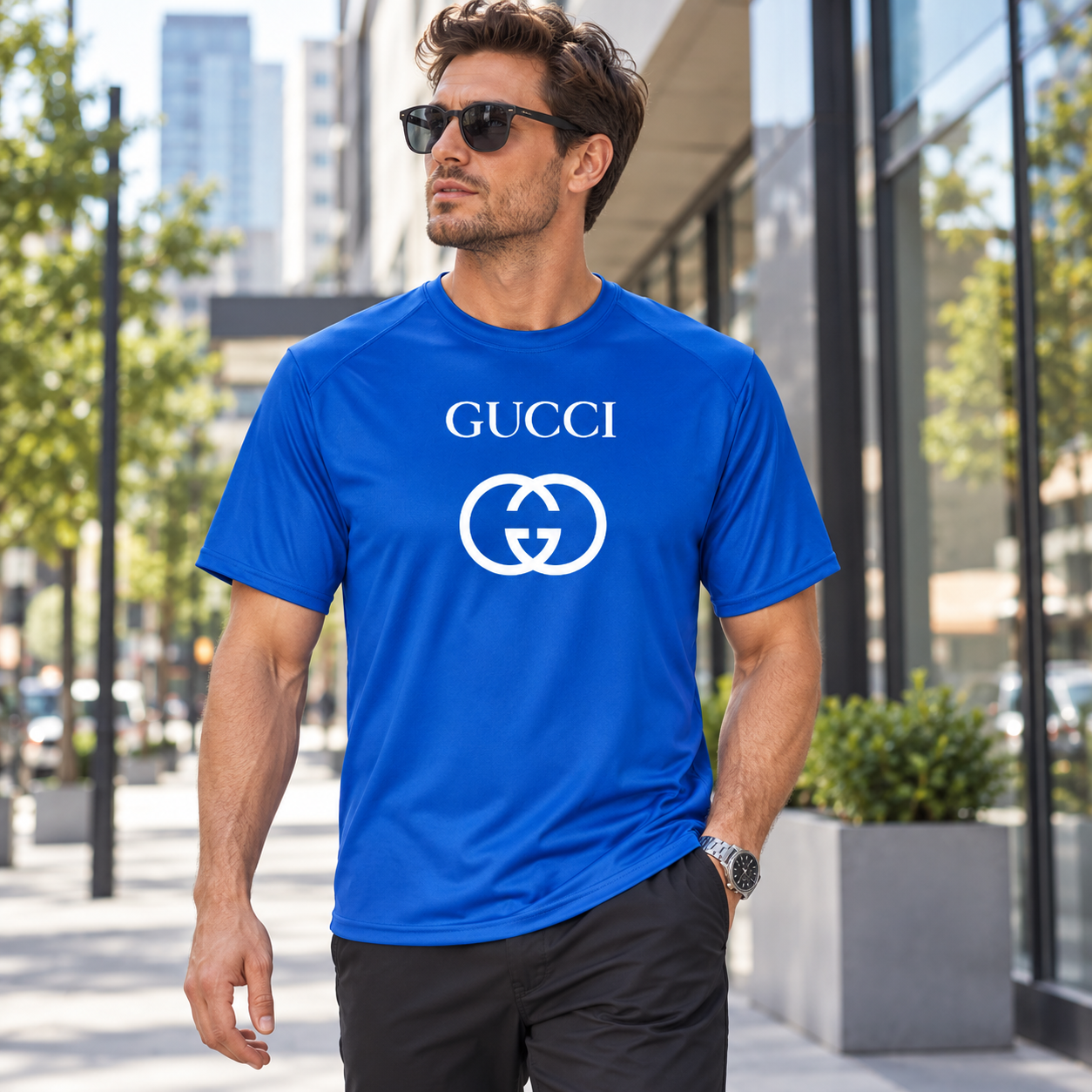 Men's Gucci Performance T-Shirt | Color: Royal Blue | Image 3
