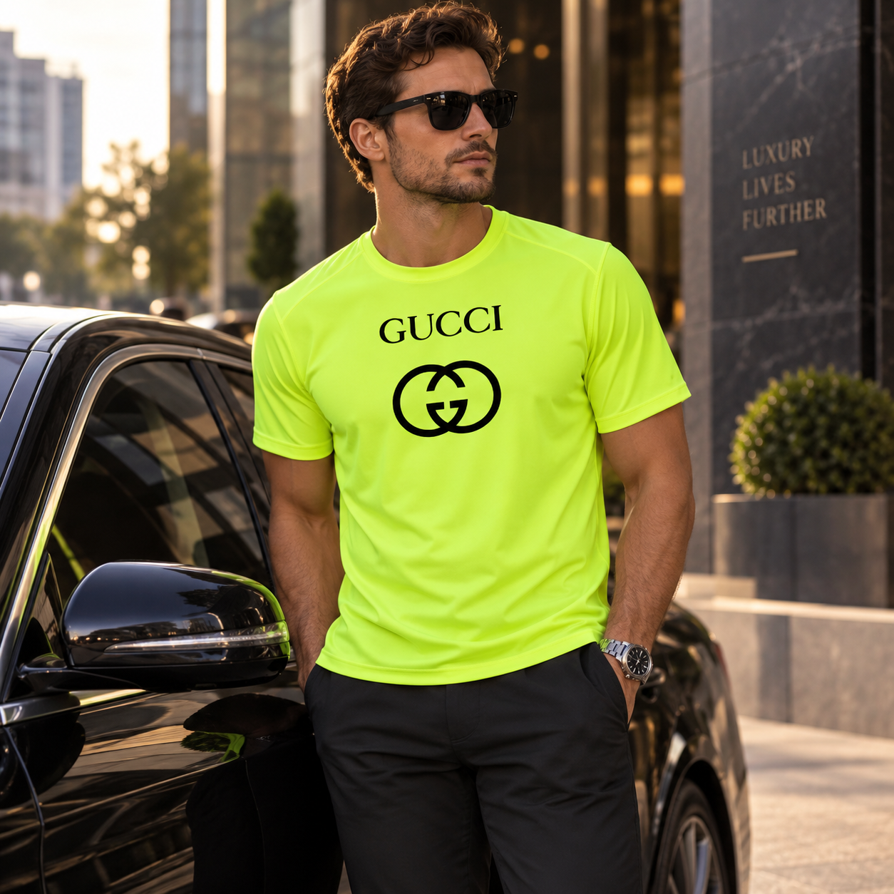 Men's Gucci Performance T-Shirt | Color: Safety Green | Image 4