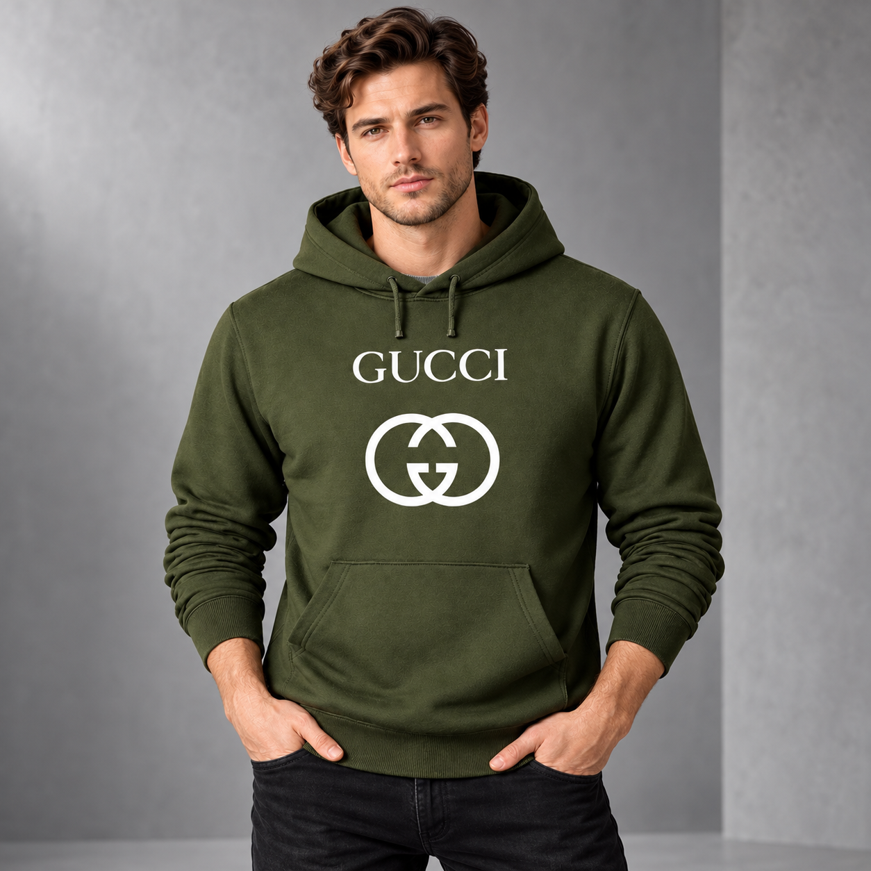 Men's Gucci Pullover Hoodie | Color: Army Green | Image 2