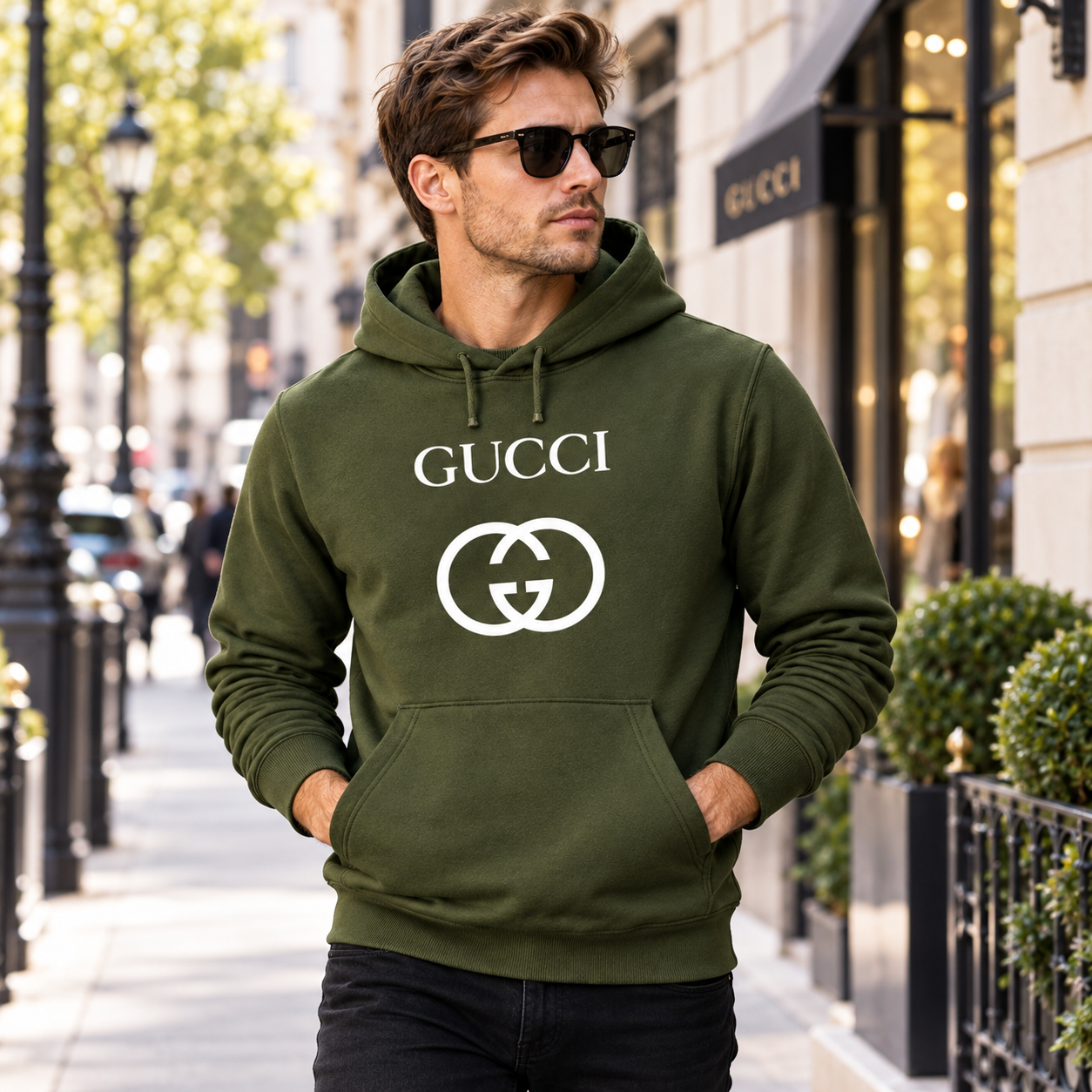 Men's Gucci Pullover Hoodie | Color: Army Green | Image 3