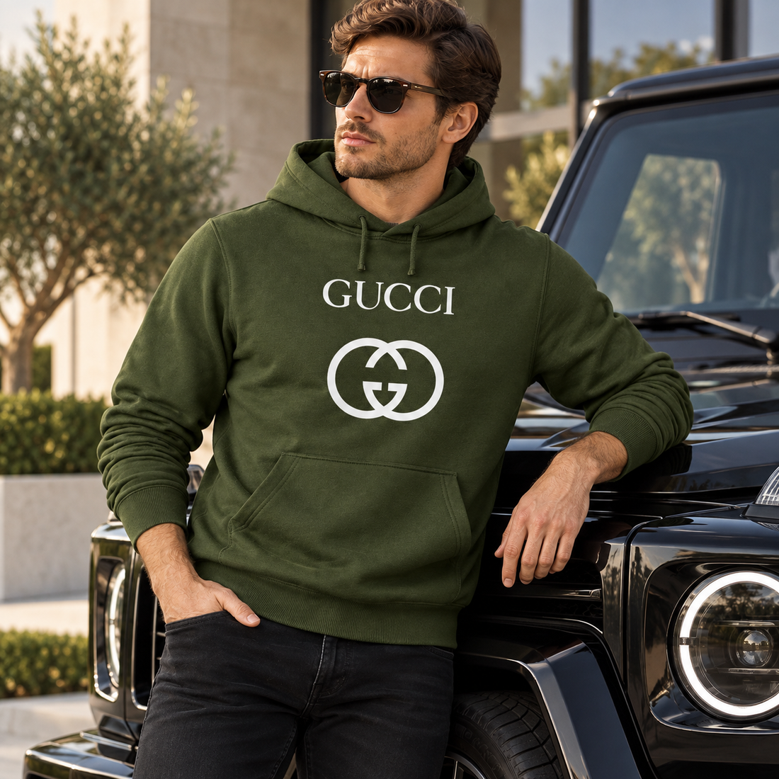 Men's Gucci Pullover Hoodie | Color: Army Green | Image 4