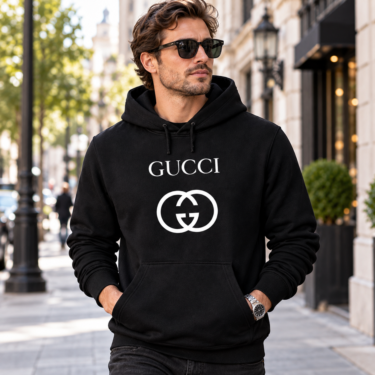 Men's Gucci Pullover Hoodie | Color: Black | Image 3