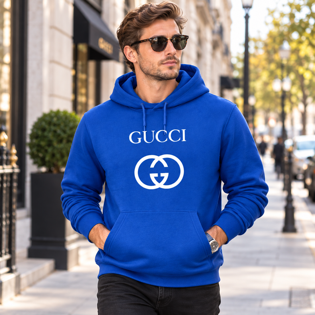 Men's Gucci Pullover Hoodie | Color: Blue | Image 3