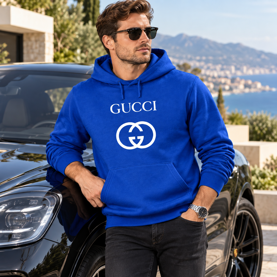 Men's Gucci Pullover Hoodie | Color: Blue | Image 4