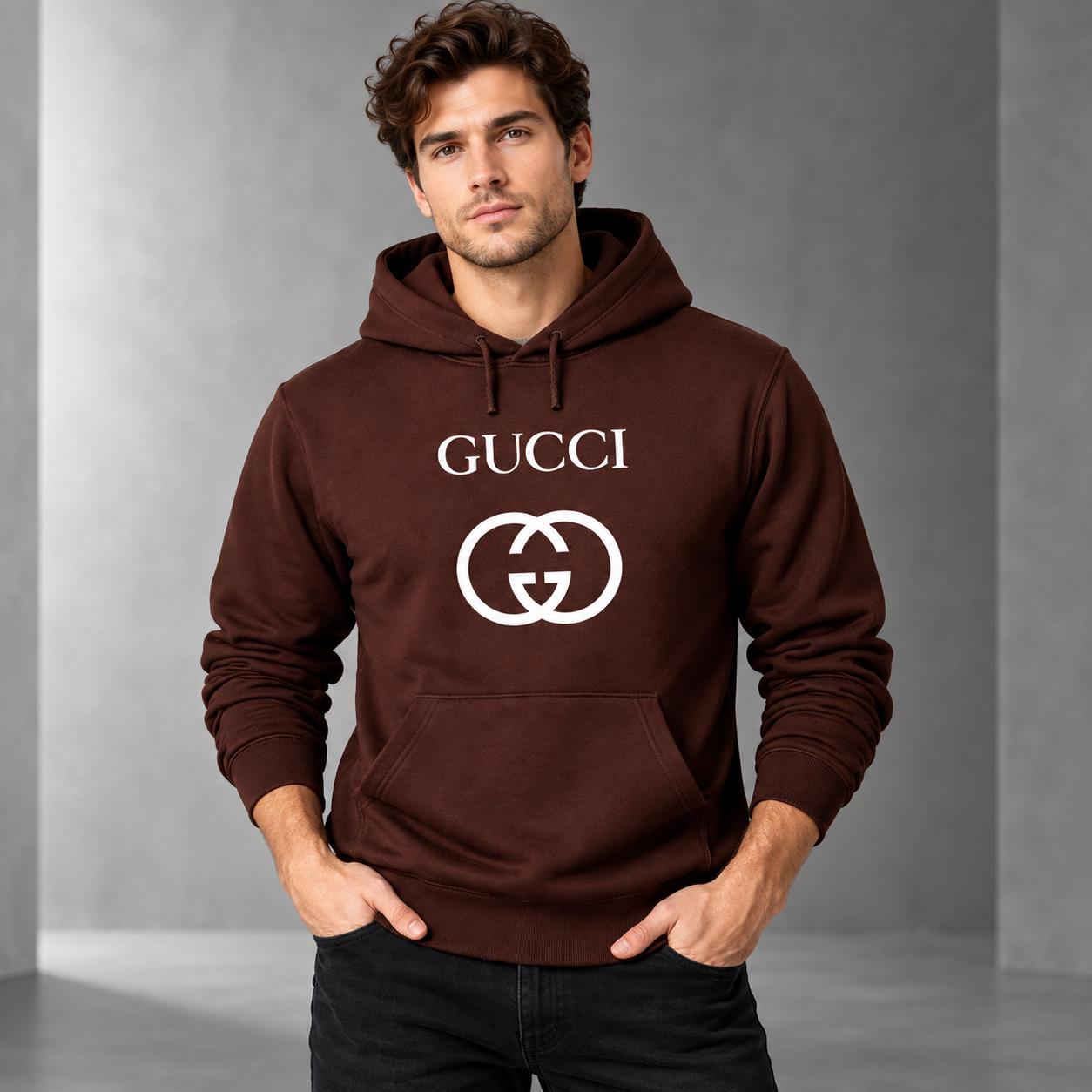Men's Gucci Pullover Hoodie | Color: Brown | Image 2