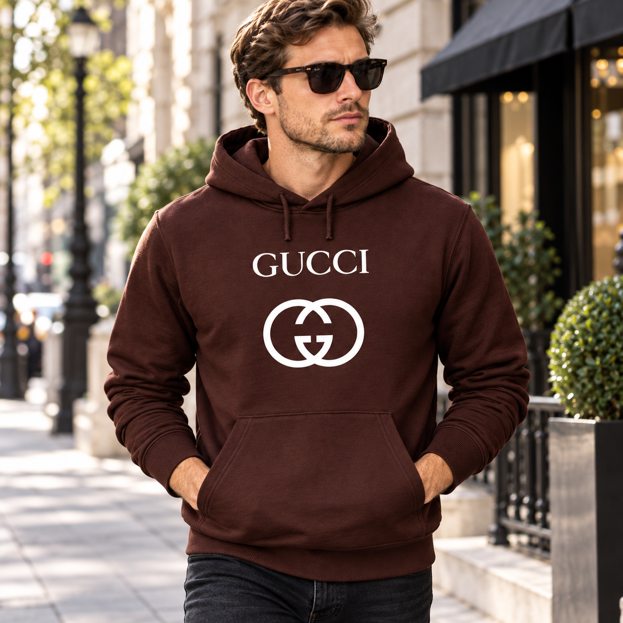 Men's Gucci Pullover Hoodie | Color: Brown | Image 3