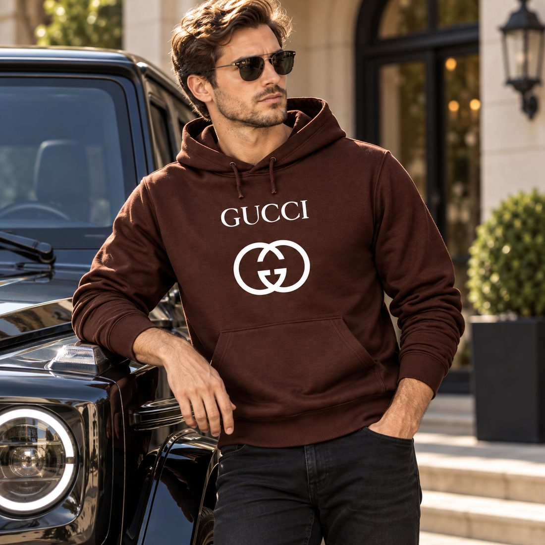 Men's Gucci Pullover Hoodie | Color: Brown | Image 4