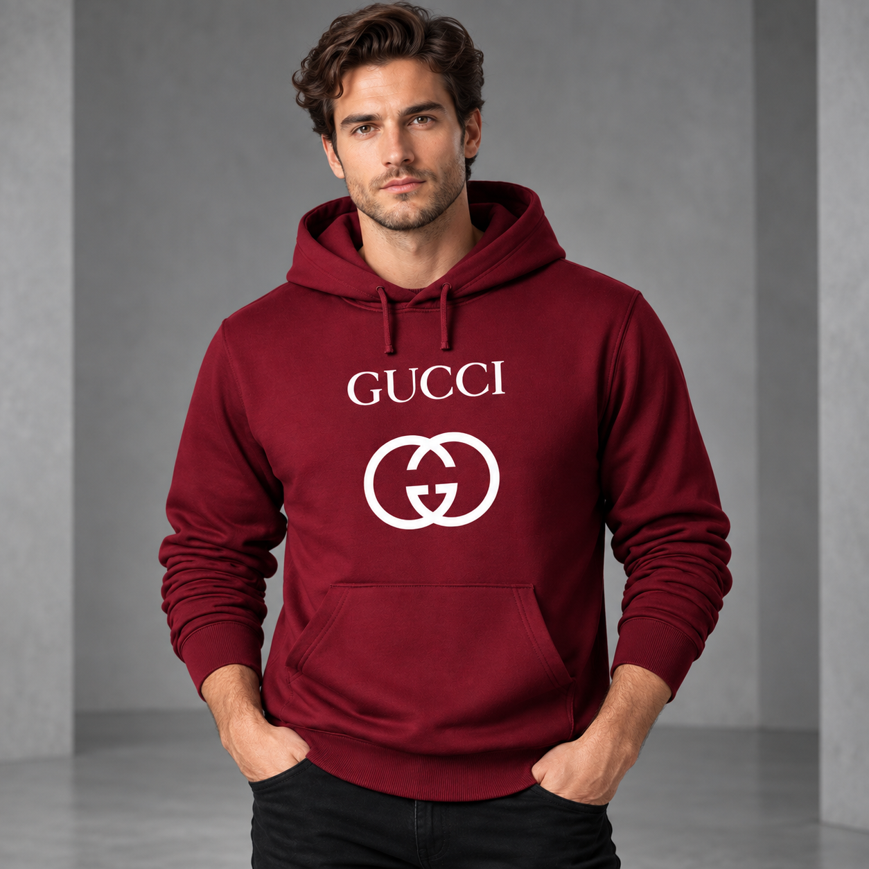 Men's Gucci Pullover Hoodie | Color: Burgundy | Image 2