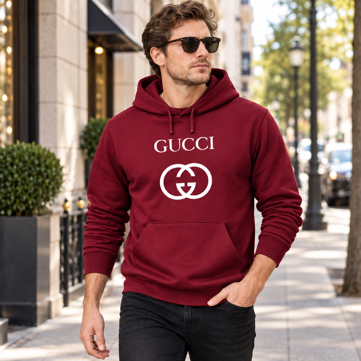 Men's Gucci Pullover Hoodie | Color: Burgundy | Image 3
