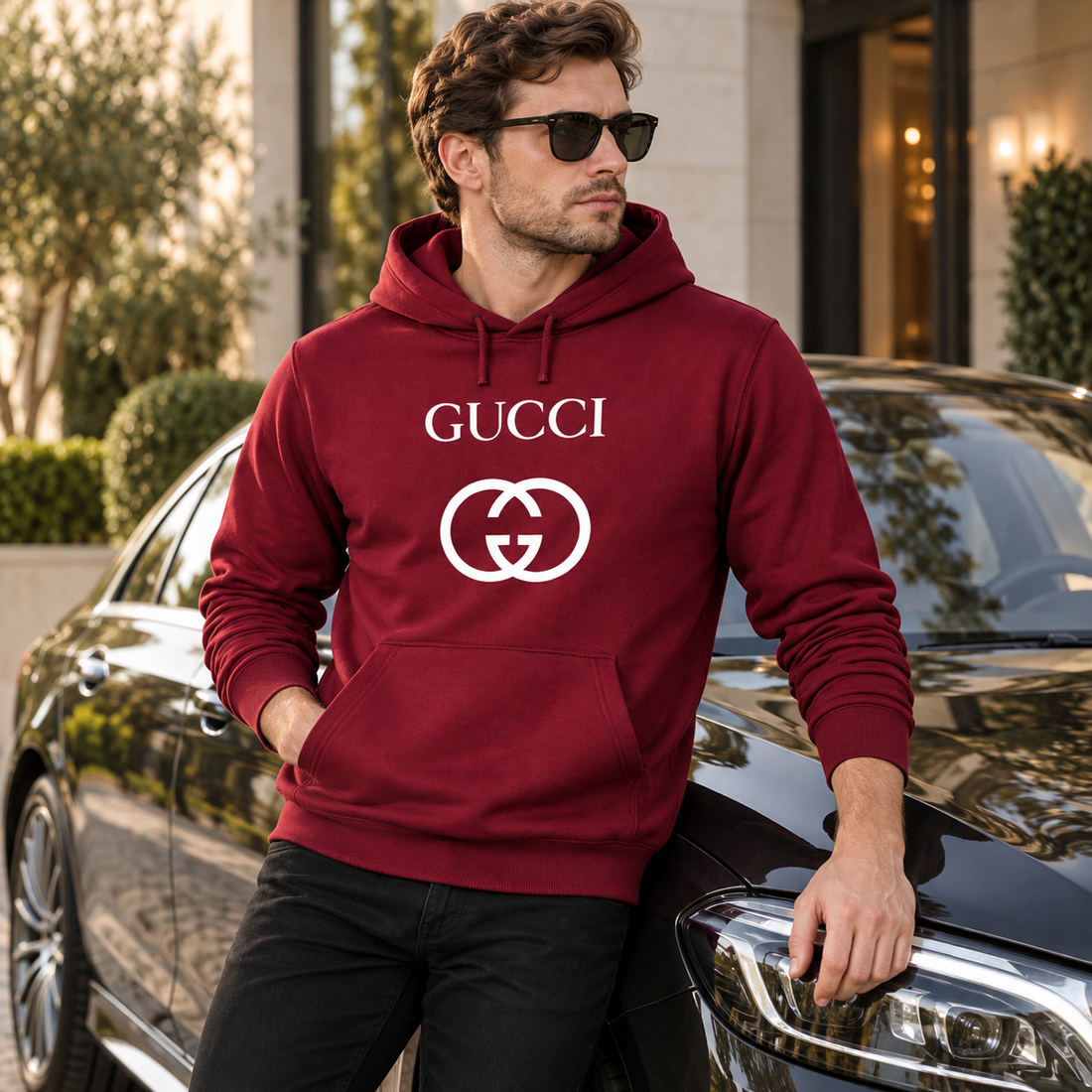 Men's Gucci Pullover Hoodie | Color: Burgundy | Image 4