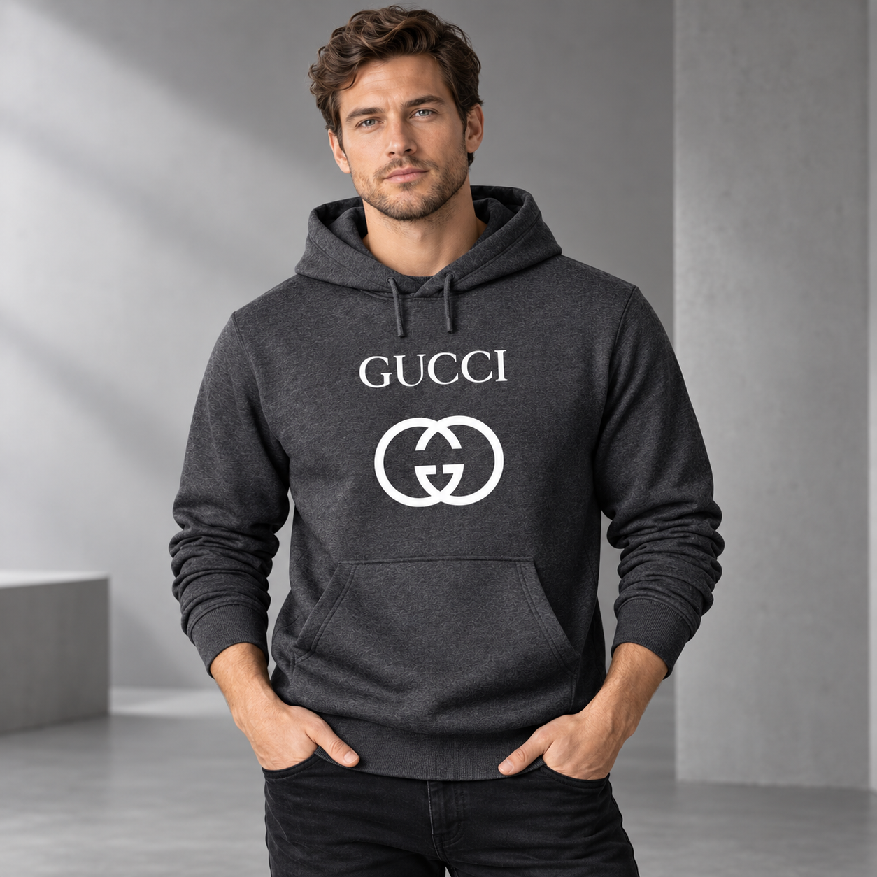 Men's Gucci Pullover Hoodie | Color: Dark Heather | Image 2