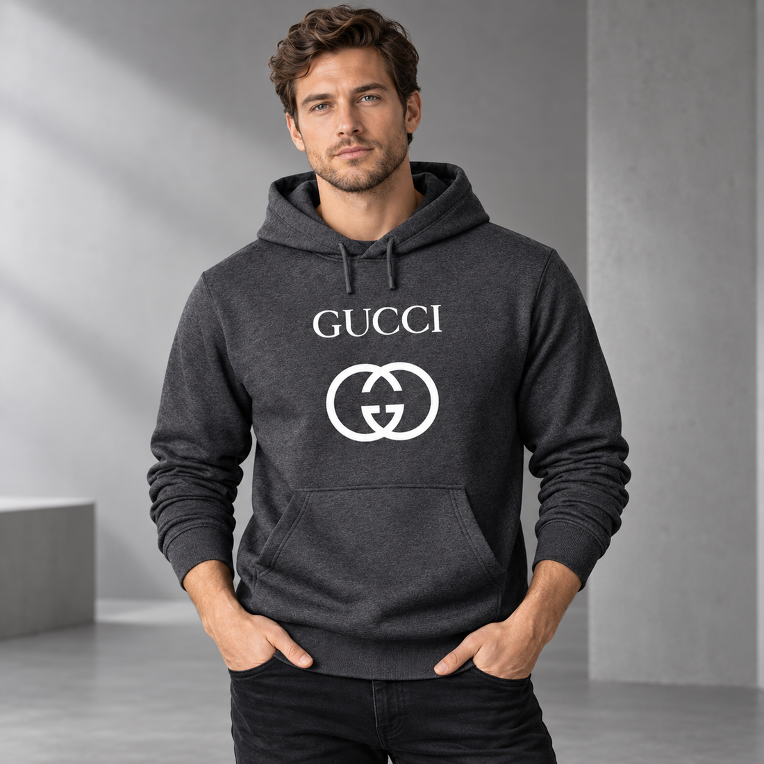 Men's Gucci Pullover Hoodie | Color: Dark Heather | Image 2