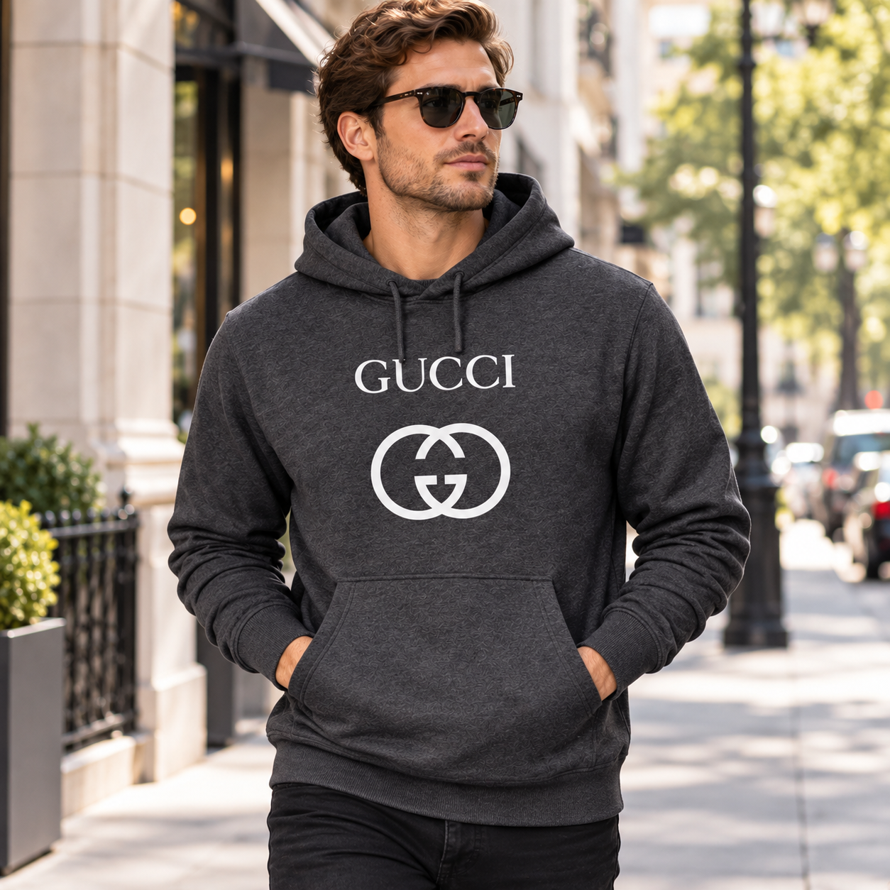 Men's Gucci Pullover Hoodie | Color: Dark Heather | Image 3