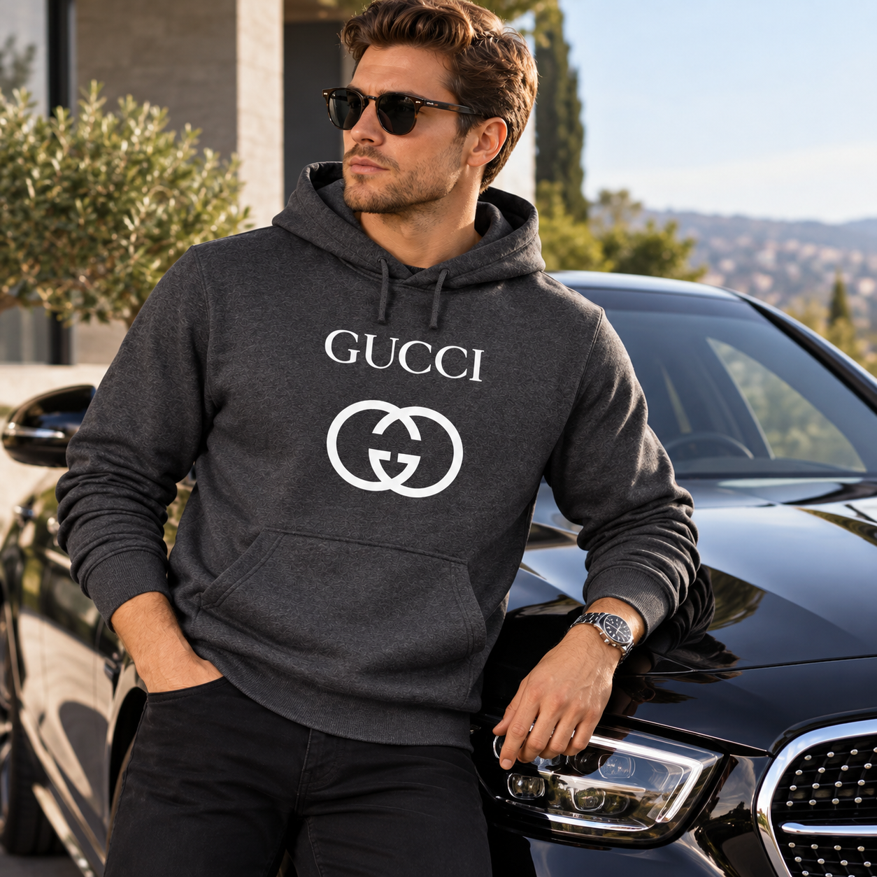 Men's Gucci Pullover Hoodie | Color: Dark Heather | Image 4