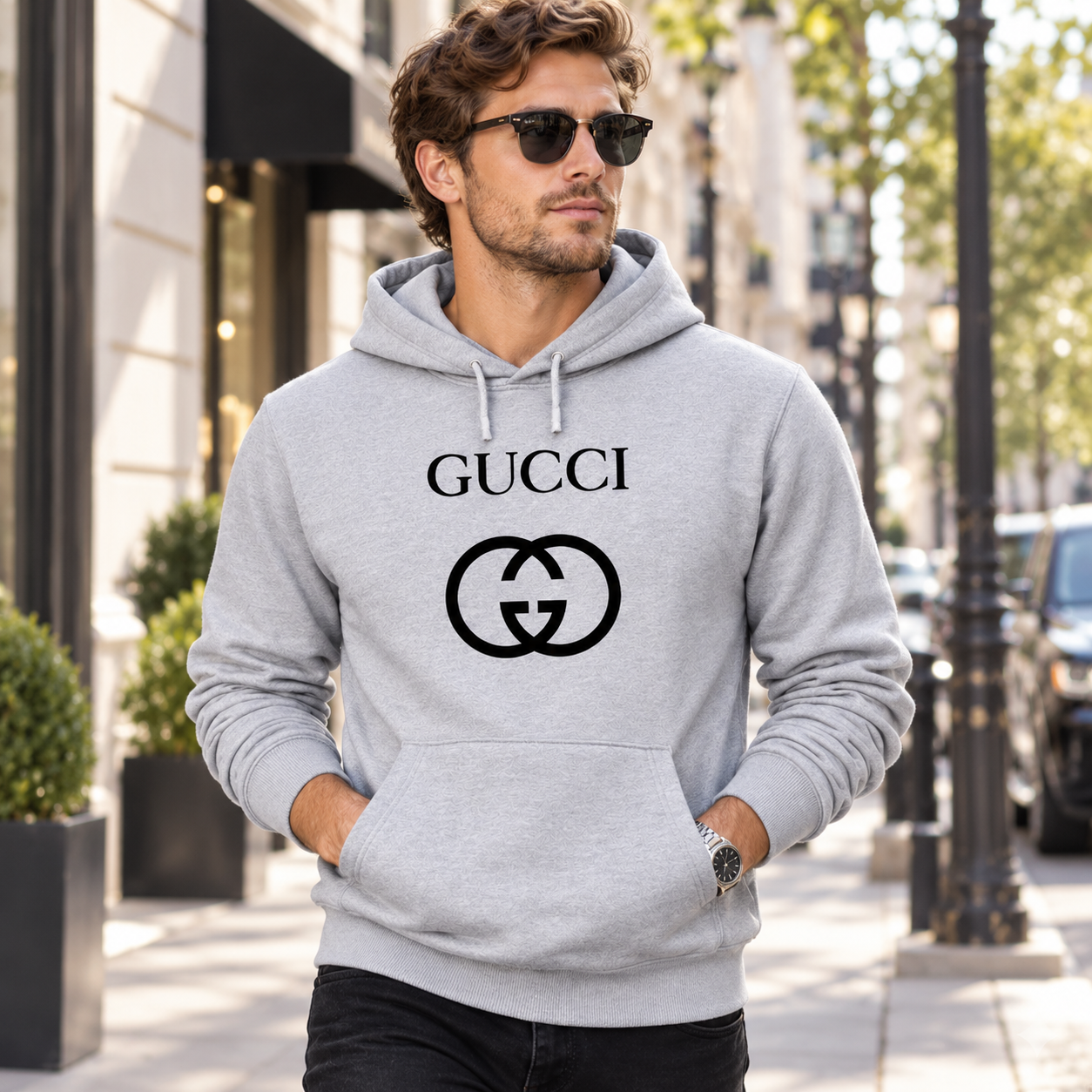 Men's Gucci Pullover Hoodie | Color: Grey | Image 3