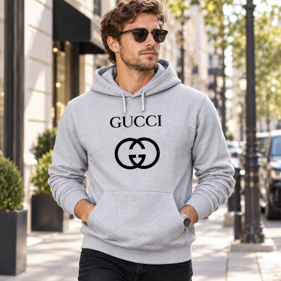Men's Gucci Pullover Hoodie | Color: Grey | Image 3