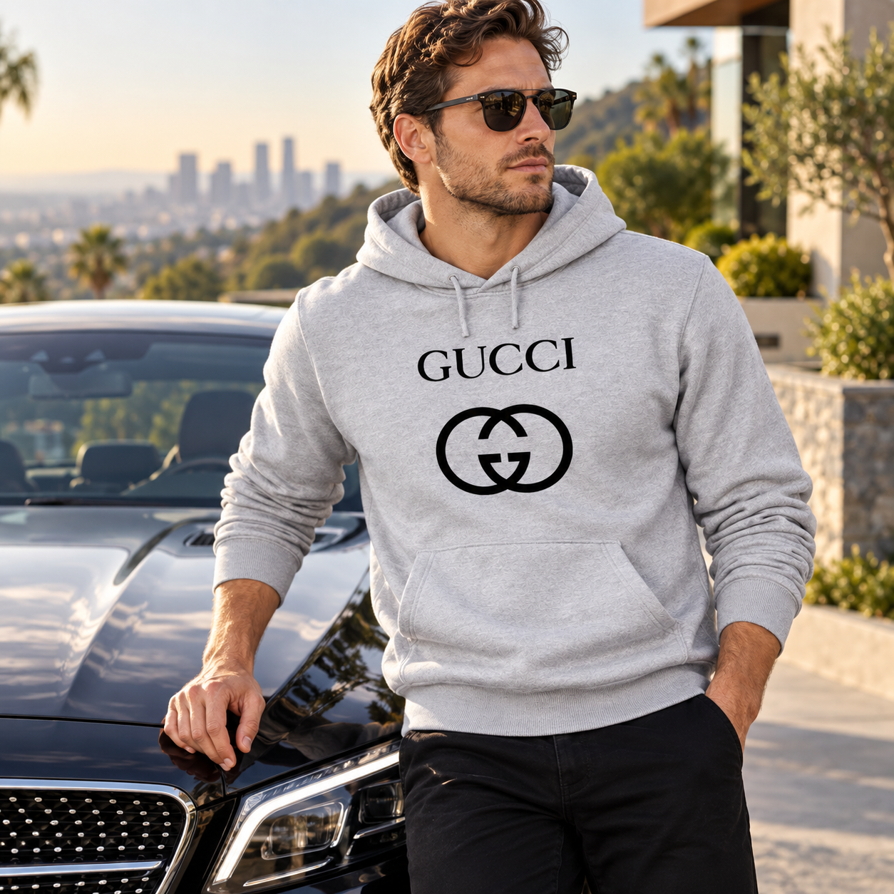 Men's Gucci Pullover Hoodie | Color: Grey | Image 4