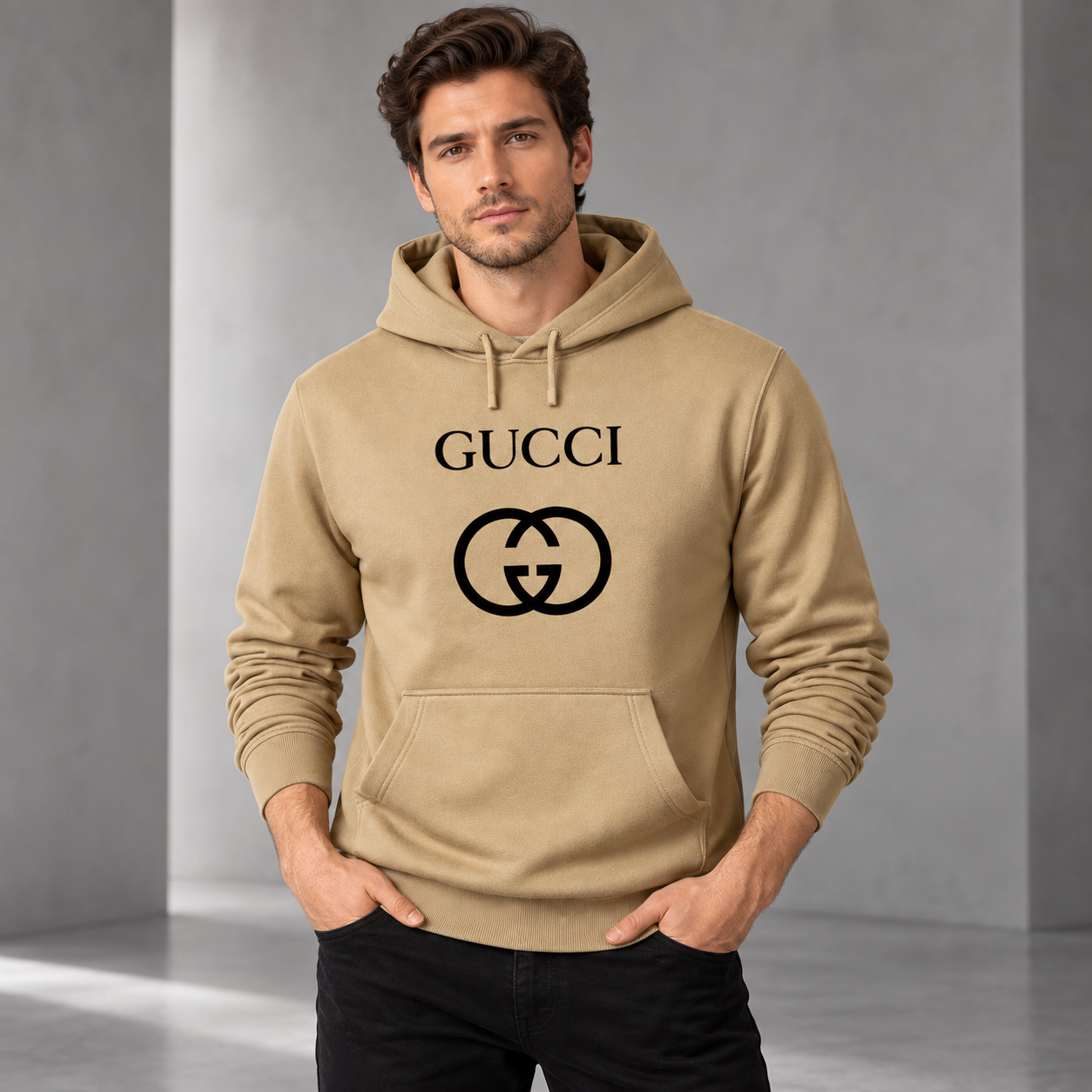 Men's Gucci Pullover Hoodie | Color: Khaki | Image 2