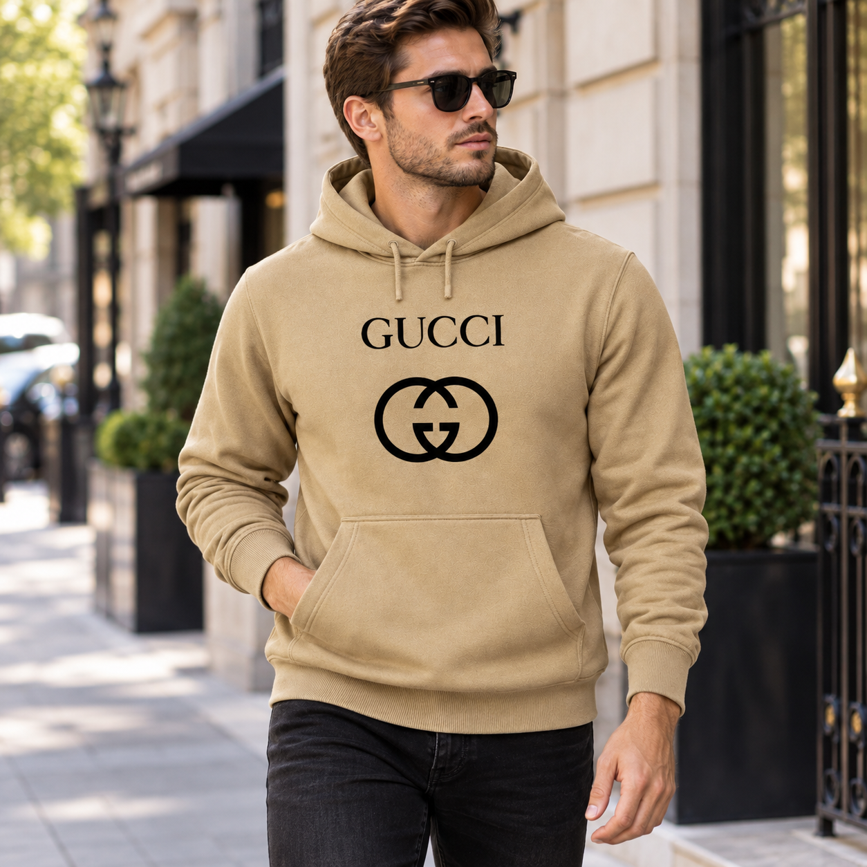 Men's Gucci Pullover Hoodie | Color: Khaki | Image 3