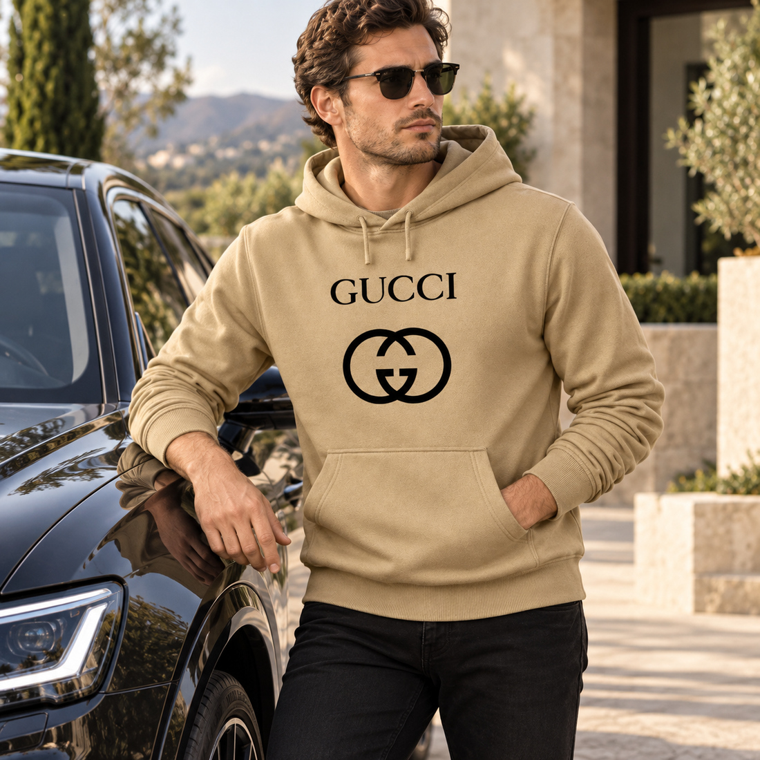 Men's Gucci Pullover Hoodie | Color: Khaki | Image 4