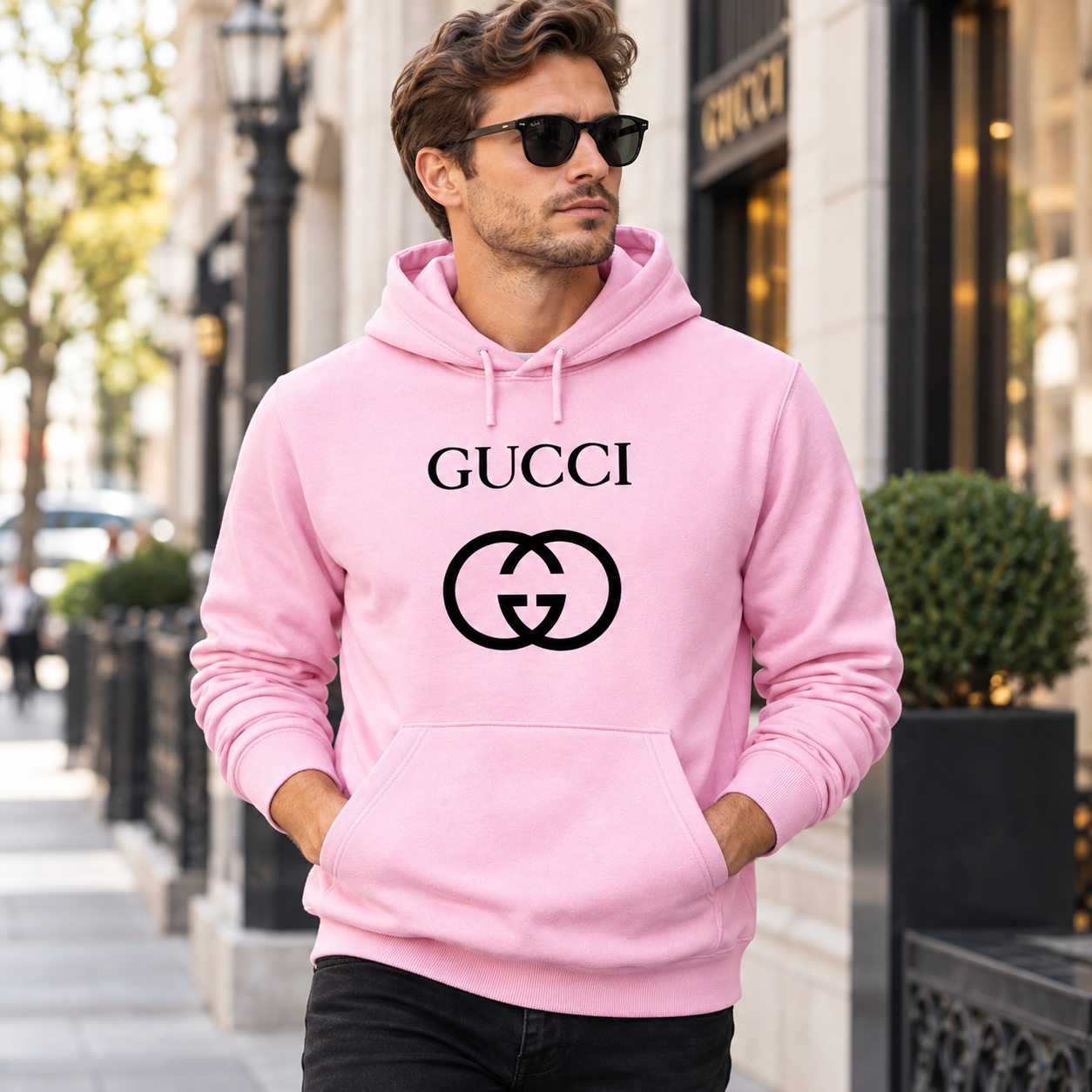 Men's Gucci Pullover Hoodie | Color: Light Pink | Image 3