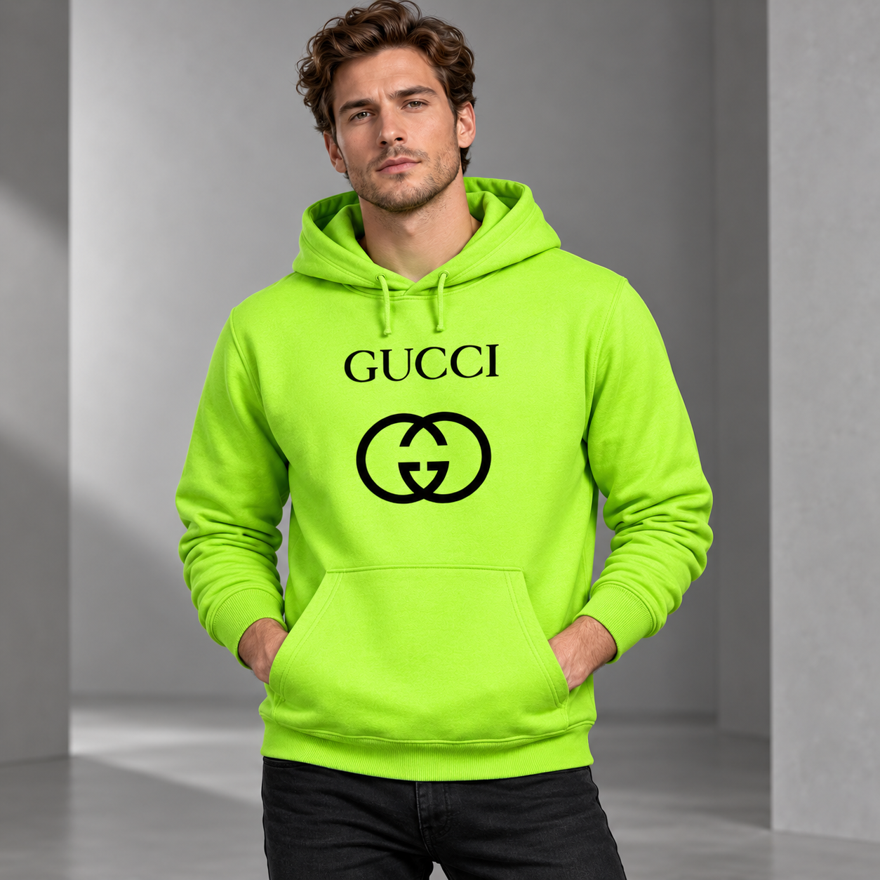 Men's Gucci Pullover Hoodie | Color: Lime Green | Image 2