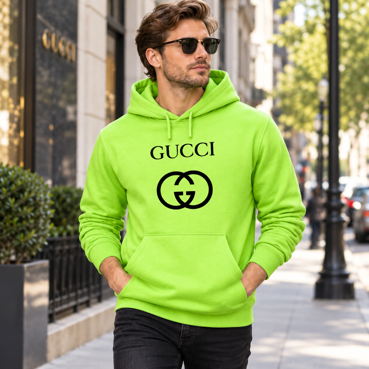 Men's Gucci Pullover Hoodie | Color: Lime Green | Image 3