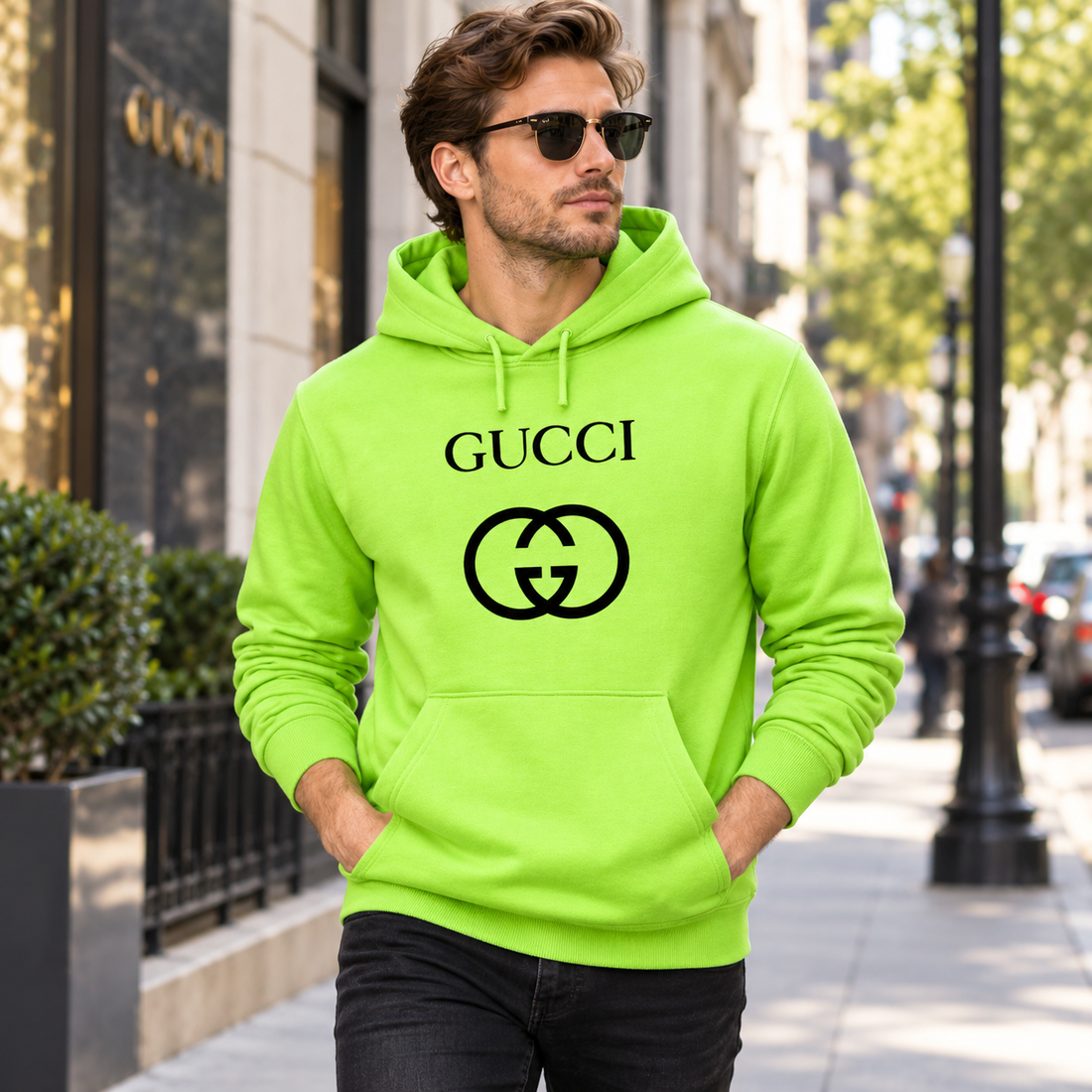 Men's Gucci Pullover Hoodie | Color: Lime Green | Image 3