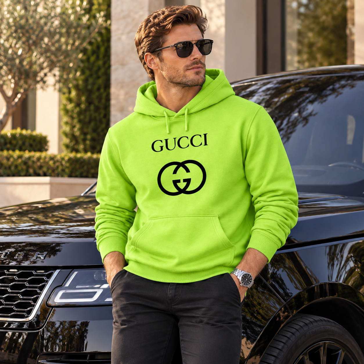 Men's Gucci Pullover Hoodie | Color: Lime Green | Image 4