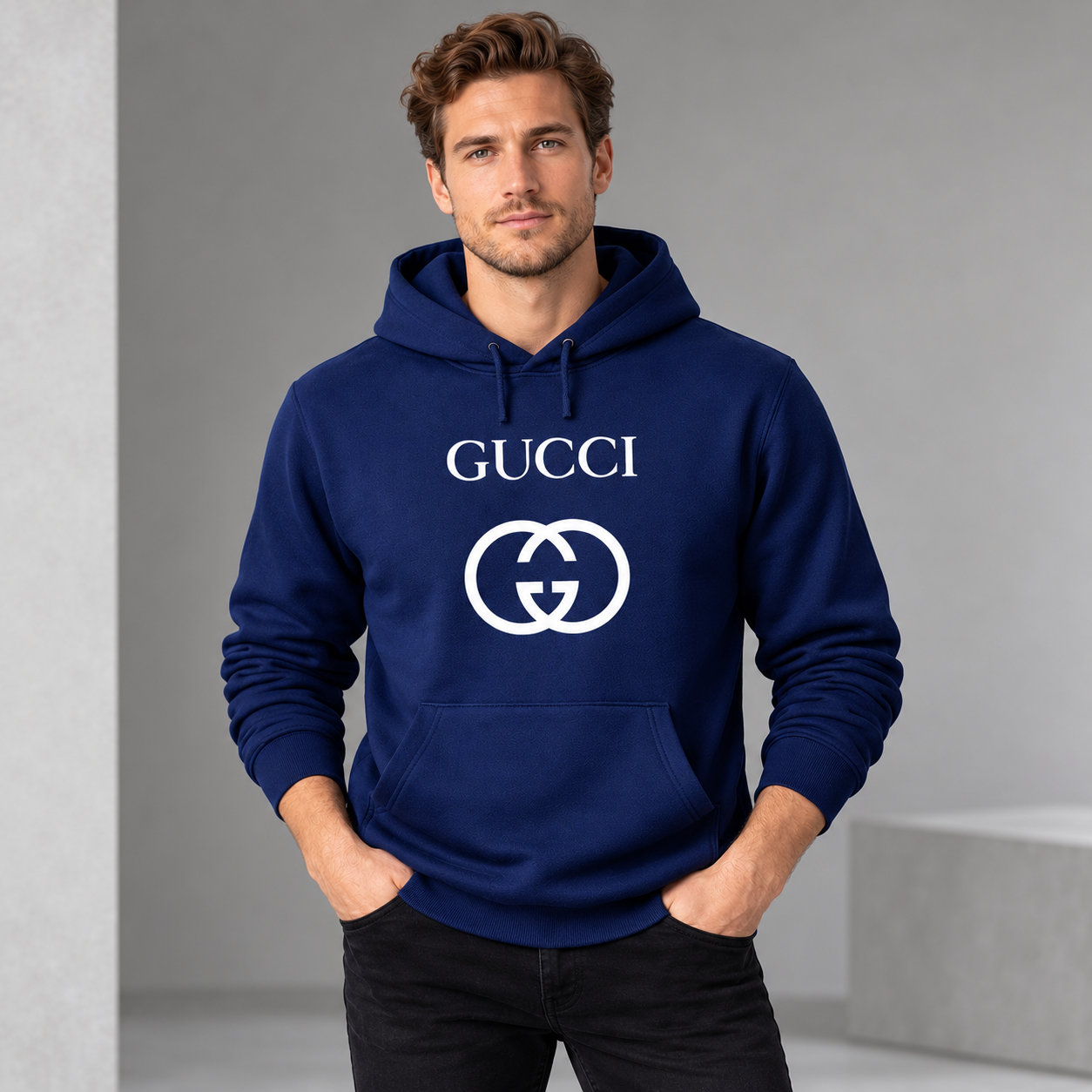Men's Gucci Pullover Hoodie | Color: Navy | Image 2