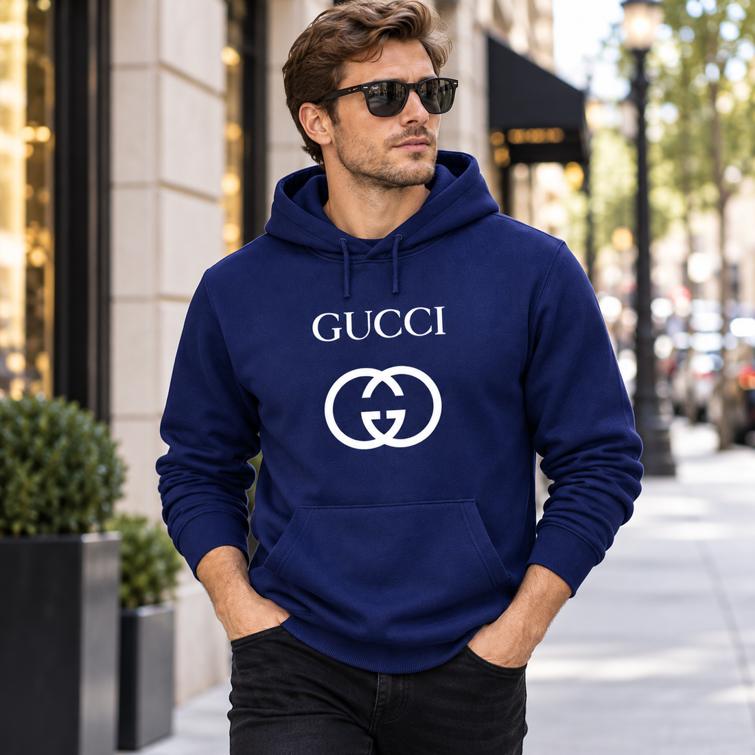 Men's Gucci Pullover Hoodie | Color: Navy | Image 3