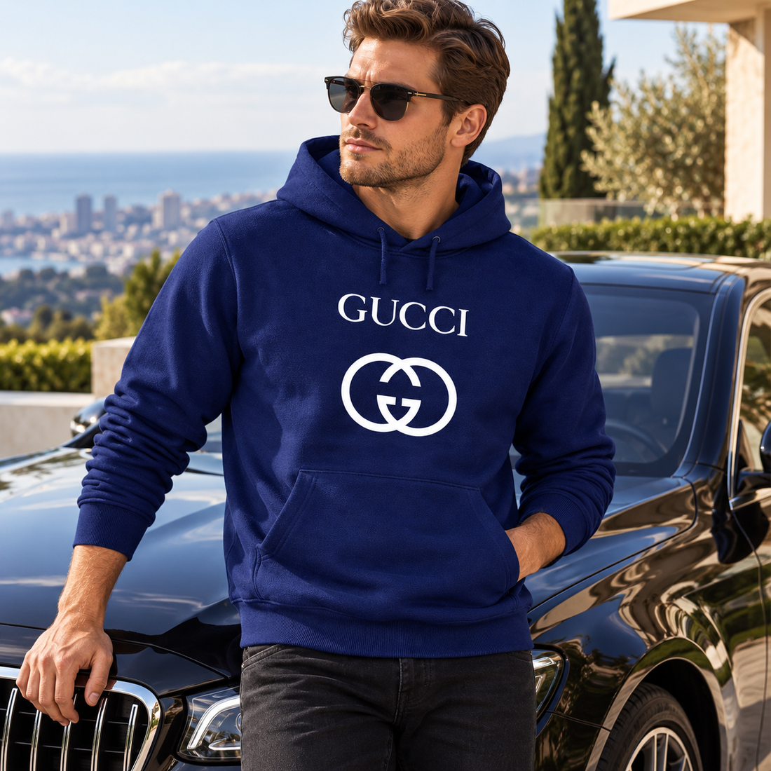 Men's Gucci Pullover Hoodie | Color: Navy | Image 4