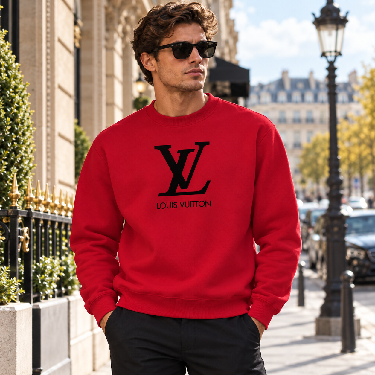 Men's Louis Vuitton Crewneck Sweatshirt | Color: Red | Image 3