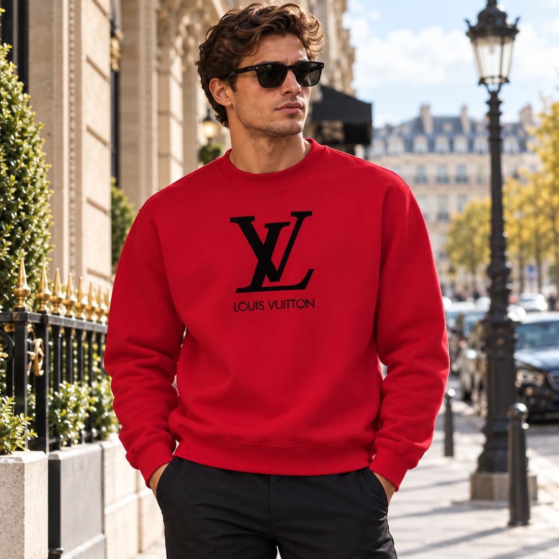 Men's Louis Vuitton Crewneck Sweatshirt | Color: Red | Image 3