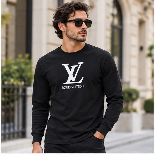 Men's Louis Vuitton Cotton Long Sleeve T-Shirt | Color: Black | Image 2
