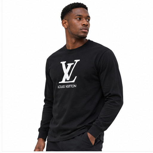 Men's Louis Vuitton Cotton Long Sleeve T-Shirt | Color: Black | Image 3