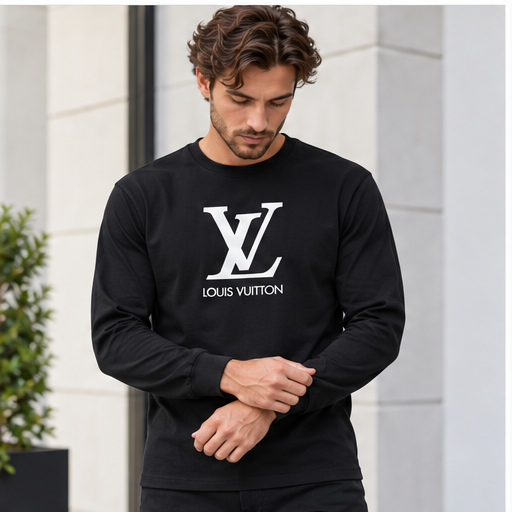 Men's Louis Vuitton Cotton Long Sleeve T-Shirt | Color: Black | Image 4