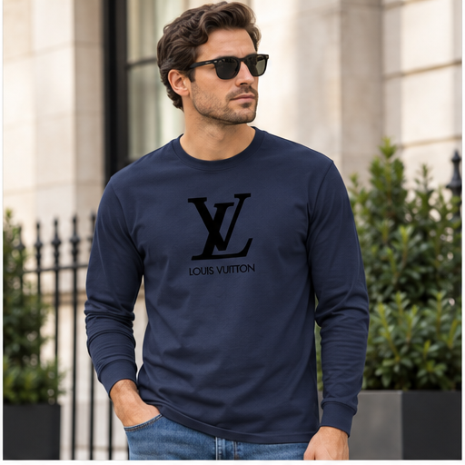 Men's Louis Vuitton Cotton Long Sleeve T-Shirt | Color: Navy | Image 2