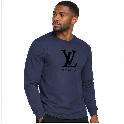 Men's Louis Vuitton Cotton Long Sleeve T-Shirt | Color: Navy | Image 3