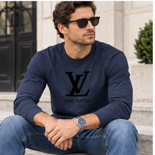 Men's Louis Vuitton Cotton Long Sleeve T-Shirt | Color: Navy | Image 4