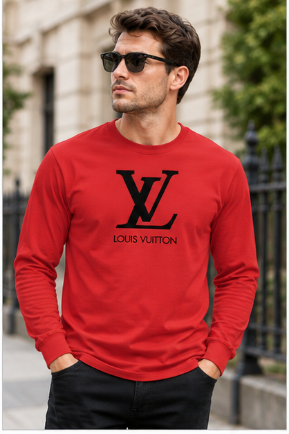 Men's Louis Vuitton Cotton Long Sleeve T-Shirt | Color: Red | Image 2