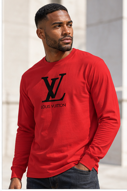 Men's Louis Vuitton Cotton Long Sleeve T-Shirt | Color: Red | Image 3