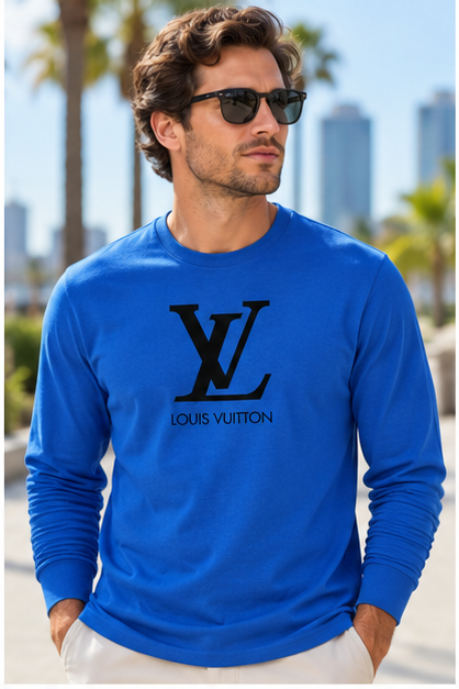 Men's Louis Vuitton Cotton Long Sleeve T-Shirt | Color: Royal Blue | Image 2