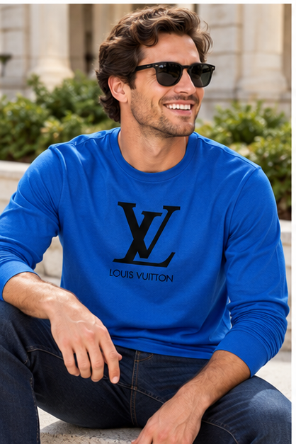 Men's Louis Vuitton Cotton Long Sleeve T-Shirt | Color: Royal Blue | Image 4